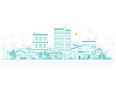 Street graphic homes illustration illustration design lineart residential single line street town vector