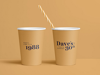 Dave's 30th Birthday Cups 30 30th birthday branding celebration cups design party party cups swag typography