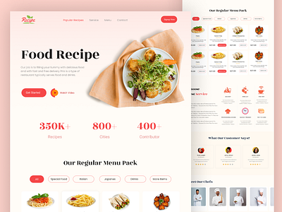 Food recipe Landing page burger cooking delivery eat eating food food and drink food delivery app food delivery landing page food delivery service food order foodie fruit home page interface landing page pizza restaurant uiux website design