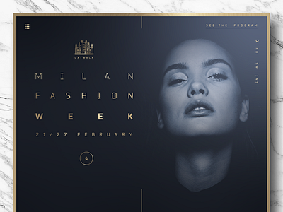 Update №16, dark blu and gold exploration design exploration fashion header milan minimal ui web