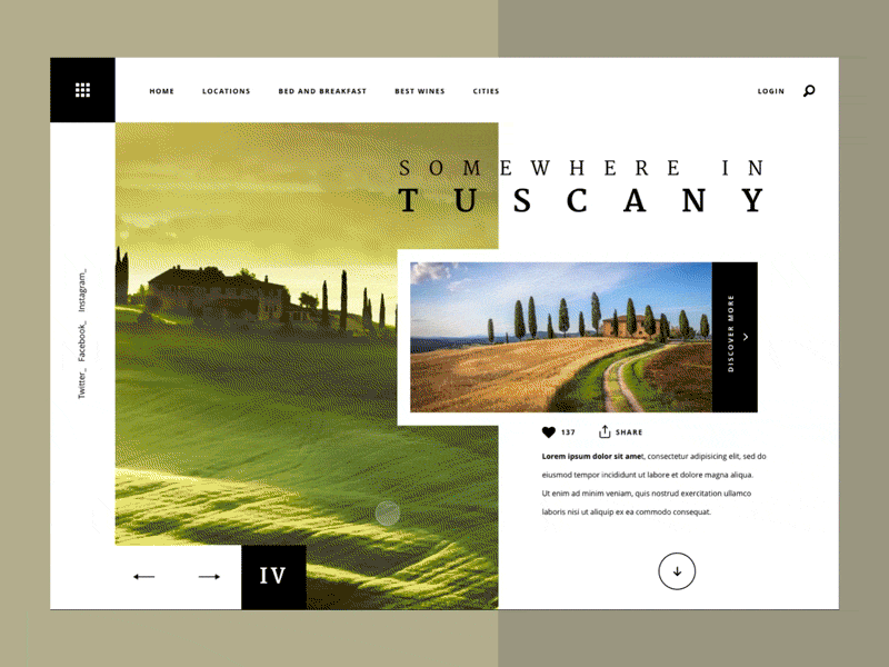 Update №18 Exploring animated transitions design exploration header minimal tuscany ui web