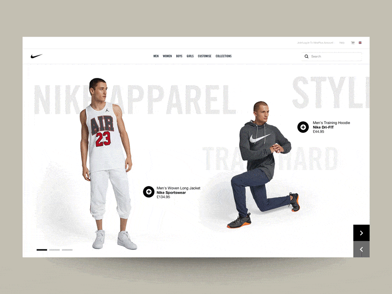 Daily UI "Horizontal Parallax Interaction" animation concept design exploration fashion interaction interface minimal motion nike parallax principle product slider ui ux web webdesign website