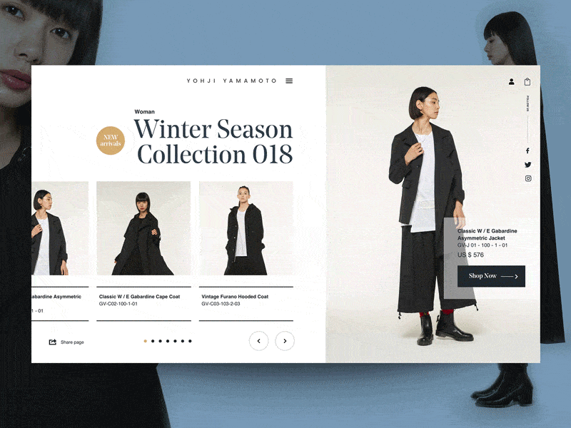 Daily UI "Sliding Product Interaction" animation concept e shop e store exploration header interaction interface minimal motion principle product ui ux website yamamoto