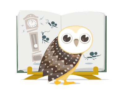 Little Owl Reading A Book book clock mice owl