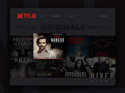 Daily UI challenge #04 — Netflix home page black dailyui minimal narcos netflix red redesign theme ui uichallenge