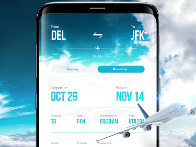 Daily UI challenge #06 — Flight Booking blue booking clouds dailyu flight ui uichallenge