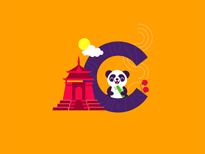 C for China blossom china creative cutegraphicstyle dailychallenge design illustration illustrator panda temple vector