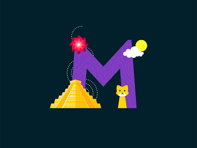 M for Mexico! chichén itzá cutegraphicstyle dahlia dailychallenge design illustration illustrator mexico vector wildcat