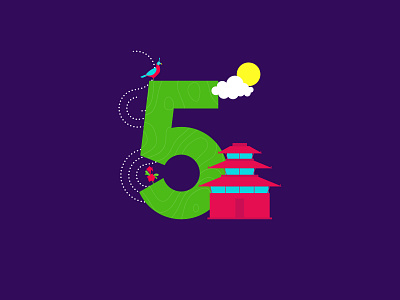 5 is for Nepal! creative cutegraphicstyle dailychallenge design flat illustration illustrator monal nepal nepaltemple rhododendron vector vibes