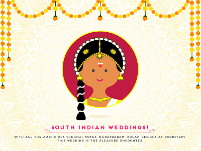 Indian Wedding - South Indian Bride bride brides culture cutegraphicstyle design flat illustration illustrator indian vector wedding