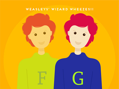 T for Twins cutegraphicstyle dailychallenge design flat fred george gingerhead harry potter harrypotter hogwarts illustration illustrator twins vector weasley wheezes wizard