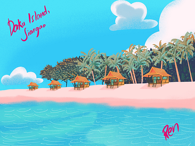 Daku Island beach hut illustration island nipa philippines procreate siargao