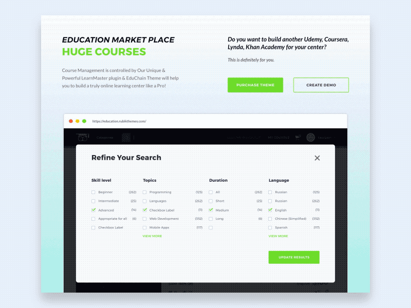 Education Market Place - Many Courses aftereffect animation education interaction uxui webdesign