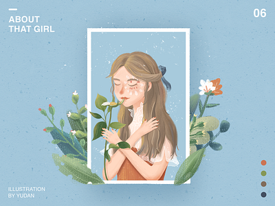 About that girl (06) character color design flat flower flowers girl gradient illustration landscape life scenery tunan web