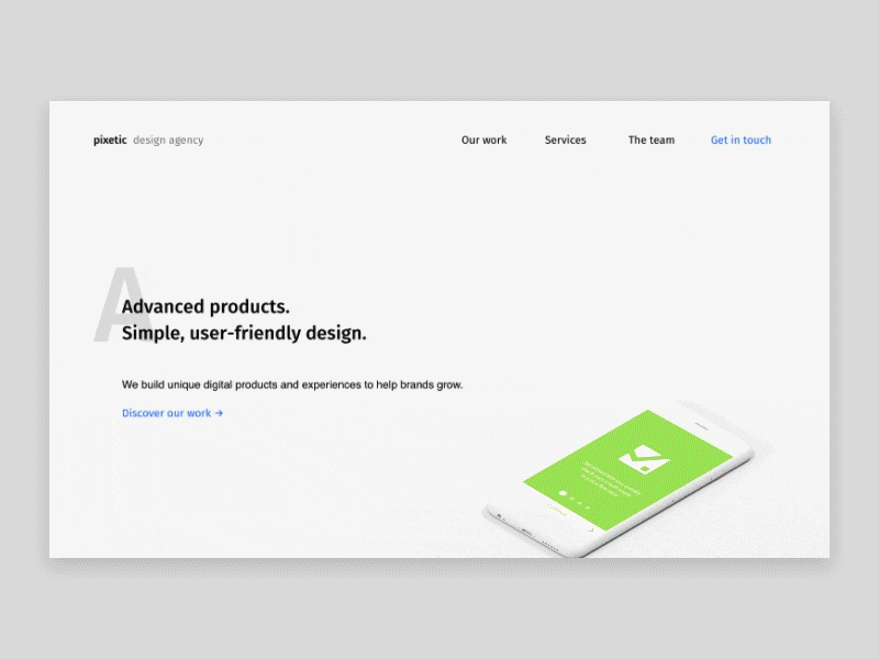 Pixetic Design Agency Homepage after effects animation clean creative design interaction landing page motion transition typography ui ux