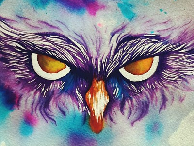 Look into my eyes ecoline owl watercolor wip