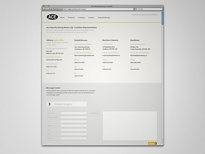 Ace Manufacturing Contact Page clean contact page flat flat design layout web design website