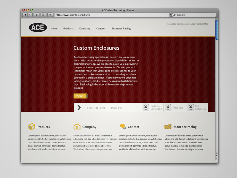 Ace Manufacturing Home Page (Top) website layout web design clean flat flat design home page icons