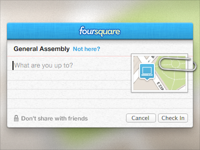 Foursquare Jr. for Mac check in foursquare iterations mac map osx paper paperclip process share share sheet