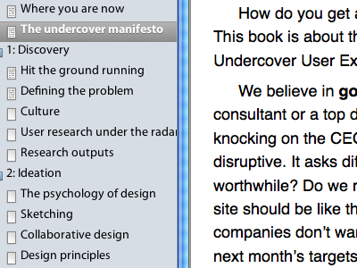 Undercover User Experience fragment book table of contents toc undercover user experience uux ux