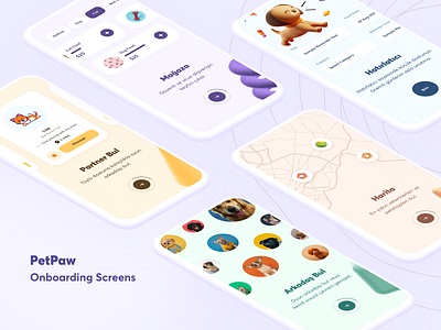 PetPaw Onboarding Screens animal app color design interface mobile onbarding pet petapp ui ux