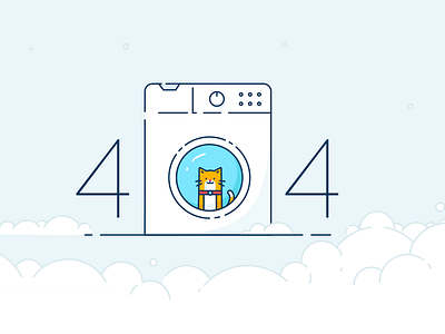 BriteClean 404 404 cat error illustration line not found page washing machine website