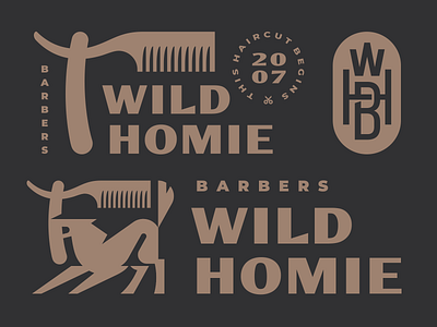 Wild Homie (dark version) animal animal logo barber barbershop branding geometic hair haircut homie illustration logo mascot modern logo wild wolf