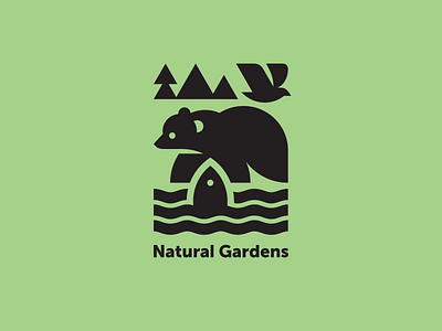 Natural Gardens alaska bear bird fish forest geometric logo logotype modern logo mountain nature pine river water