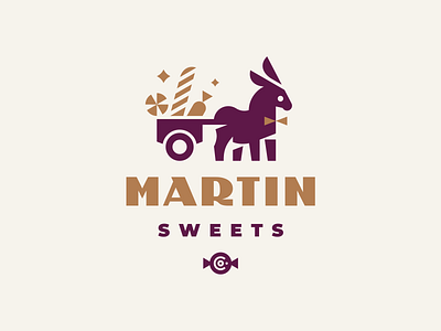Martin Sweets animal animal logo brand identity branding brandmark candy cute donkey geometric illustration logo logotype lollipop mascot modern logo pennant pet signboard sweets