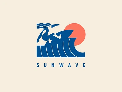 Sunwave badge badgedesign geometric illustration logo logotype man modern logo rider summer sun surf surfer surfing wave