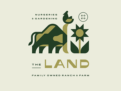 The Land animal bird brand identity branding bull chicken cute farm geometric illustration logo logotype mascot midwest modern logo ranch sunflower