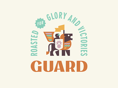 Guard brand identity branding coffee coffee brand cute geometric geometric animal illustration king knight lion logo logotype mascot modern logo package package design shield
