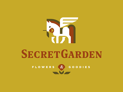 Secret Garden animal badge branding design flower garden geometric horse illustration logo logotype mascot modern logo pegasus pets vector