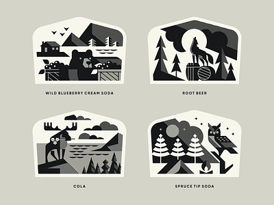 Craft Sodas alaska animal badge bear beer beer can branding craft denali geometric illustration label logo logotype moose nature owl packaging soda wolf