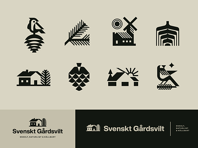 Svenskt Gårdsvilt animal bird brand branding farm forest geometric illustration logo logotype minimal modern logo monochrome nature pine pinecone