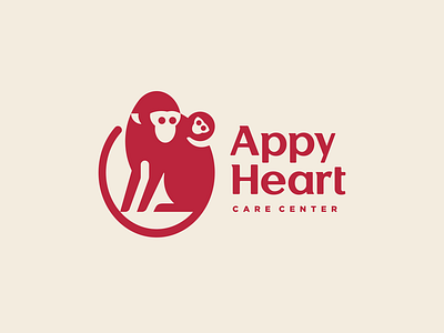 Appy Heart animal baby care character cute logo modern monkey