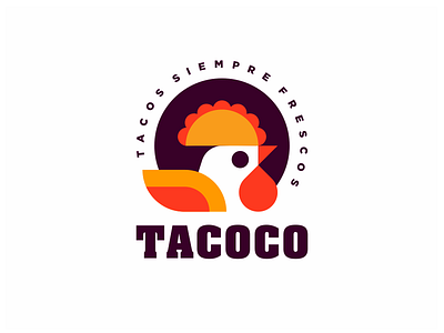 Tacoco bird character cock cute food logo rooster shop taco