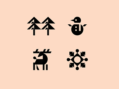 small winter set animal christmas deer icon iconset mark minimal modernlogo pine sketch snowflake snowman tree winter