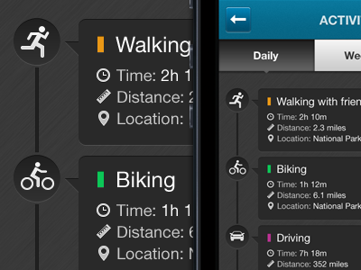 iPhone App Design / Activity log screen