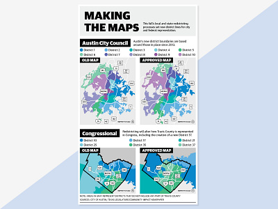 Redistricting Maps For The City Of Austin & Travis County austin boundaries city and county design editorial editorial design graphic design infographic maps print redistricting texas travis county vote