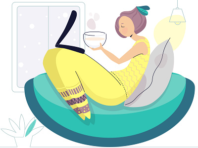 Winter day cozy illustrations illustrator remote work teatime vector vector art winter winter is coming woman