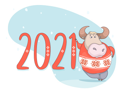 New year 2021 2021 animals artist artwork belarus cartoon cow greeting card illustrations illustrator new year vector winter