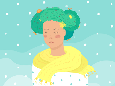 Cacti-girl artwork cacti character design fantasy girl illustration moody scarf snow vector winter