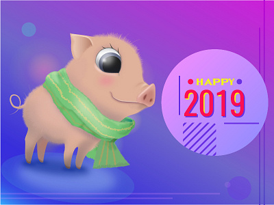 Happy new years piggy animal character character cute animal funny animal happy holiday illuatration new year 2019 new year card piggy piggy bank