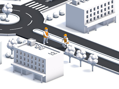 3d road works 3d 3d modeling c4d cinema 4d illustration isometric low poly road workers