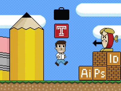 Pixel Banner game pixel portfolio blocks clock pencil design