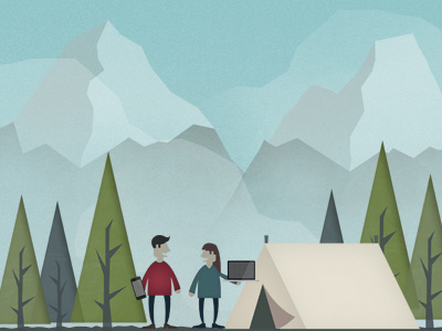 Camp camp illustration mountain people tent trees woods