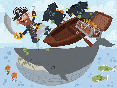 Whale of a Sale boat illustration ocean pirate treasure whale