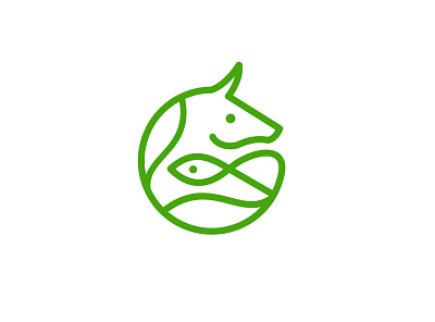 Cow & Fish animals cow fish green line logo symbol zoo