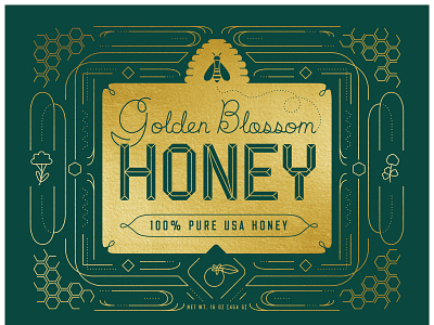 Honey label art deco honey illustration type